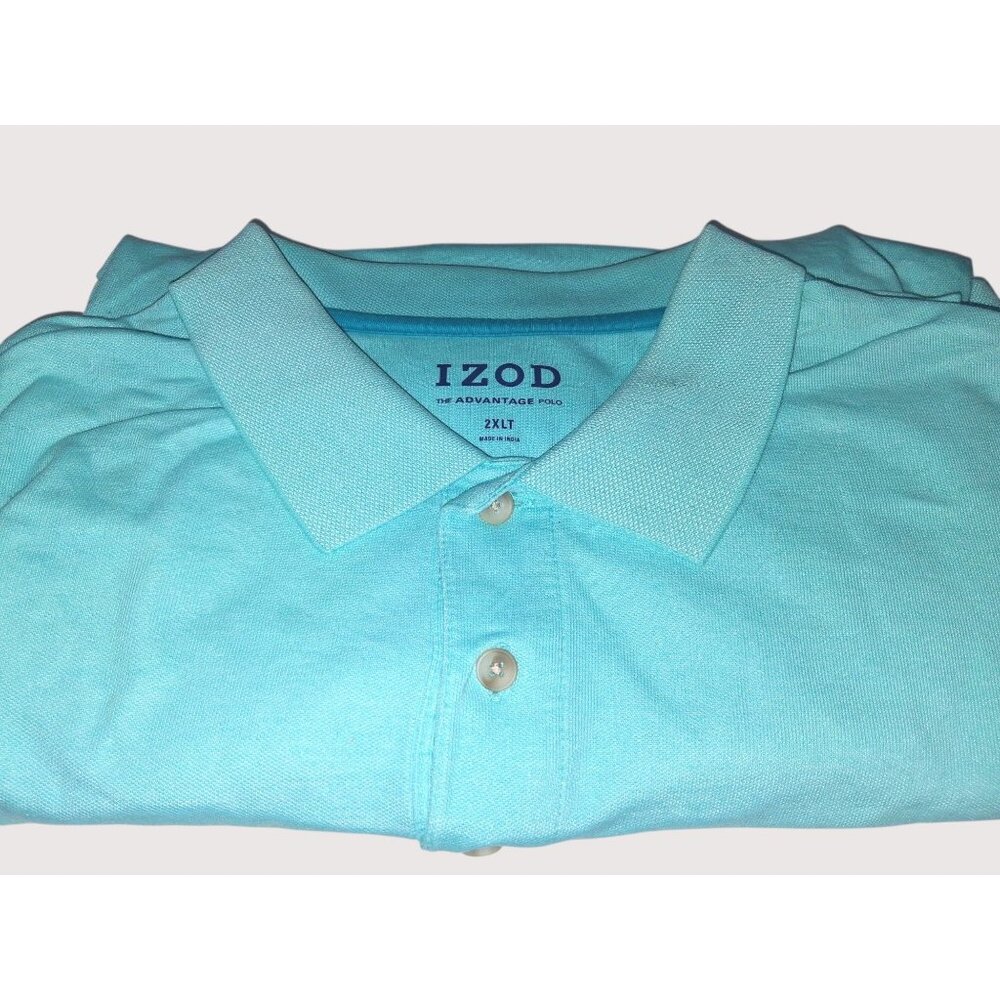 Izod Mens The Advantage Polo Shirt 2XLT Aqua Blue Short Sleeve Cotton Blend